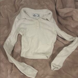 White Long Sleeve Polo Sweater